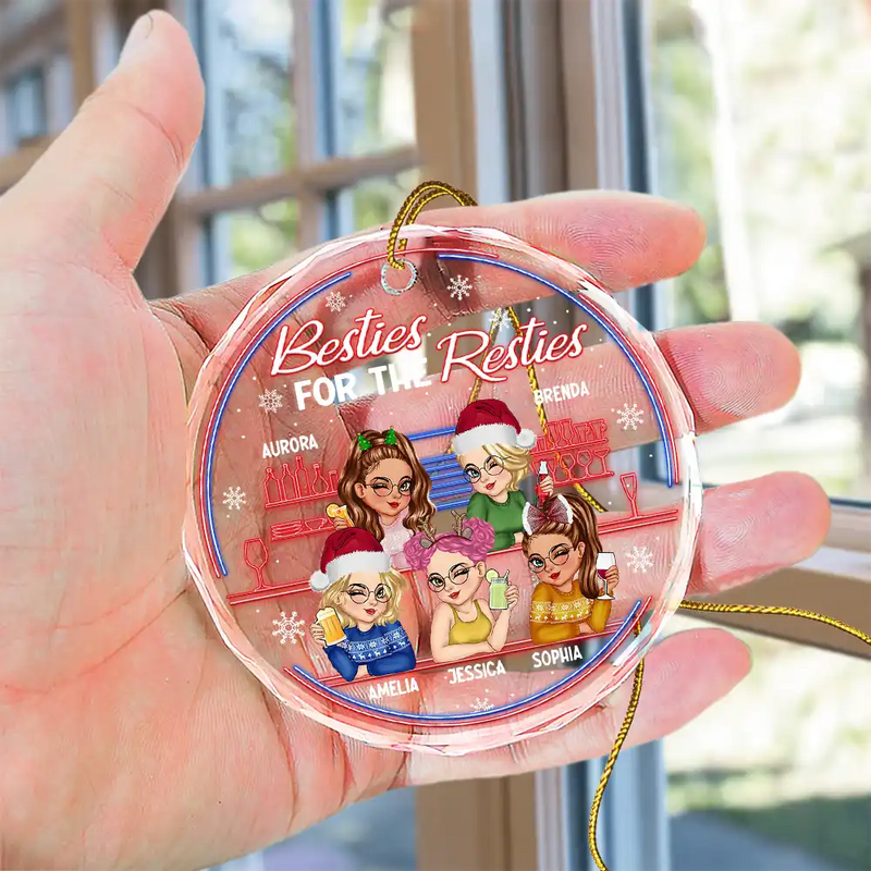 Here's To Another Year Of Bonding Over Alcohol Christmas Bestie - Personalized Circle Glass Ornament
