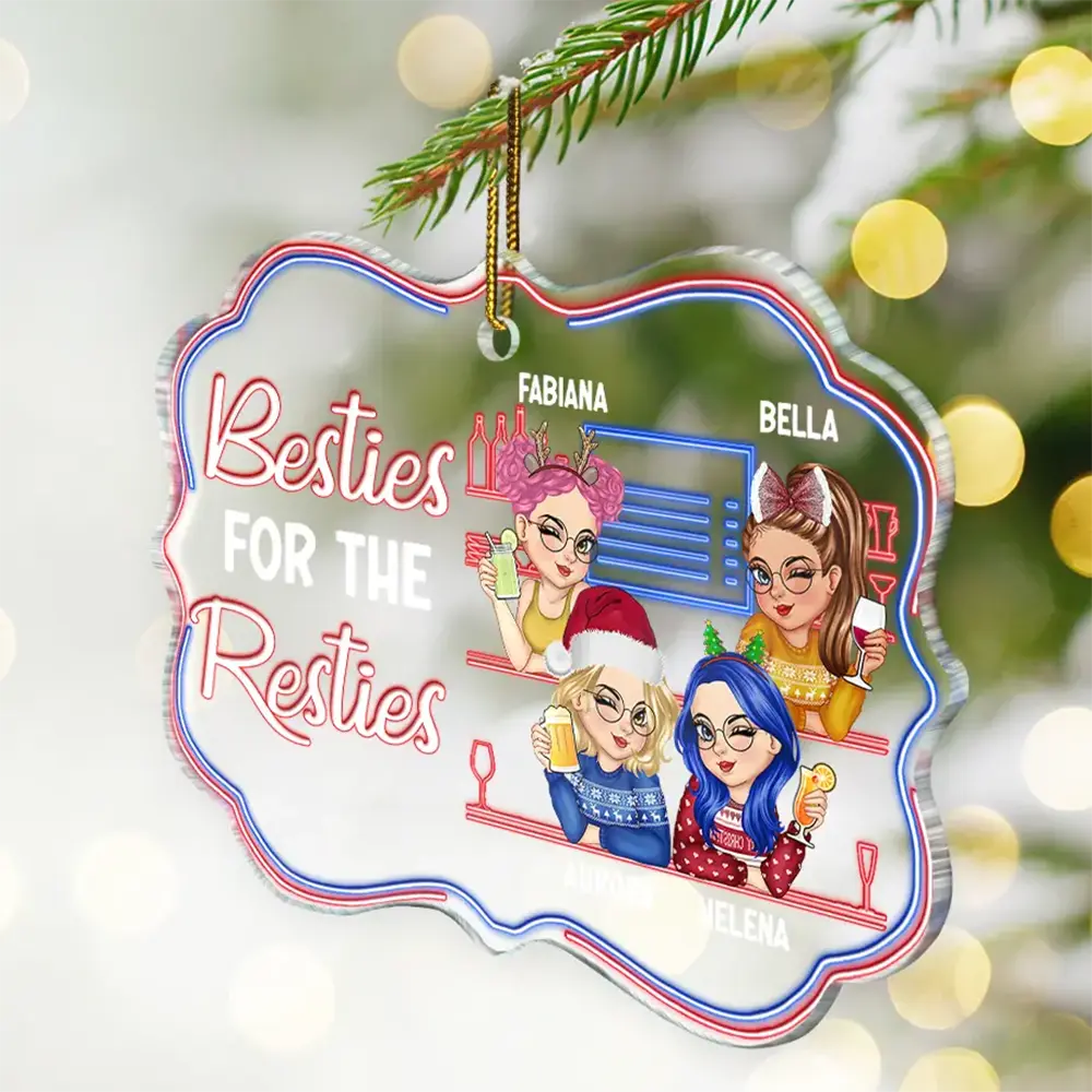 Here's To Another Year Of Bonding Over Alcohol Christmas Bestie - Personalized Medallion Acrylic Ornament