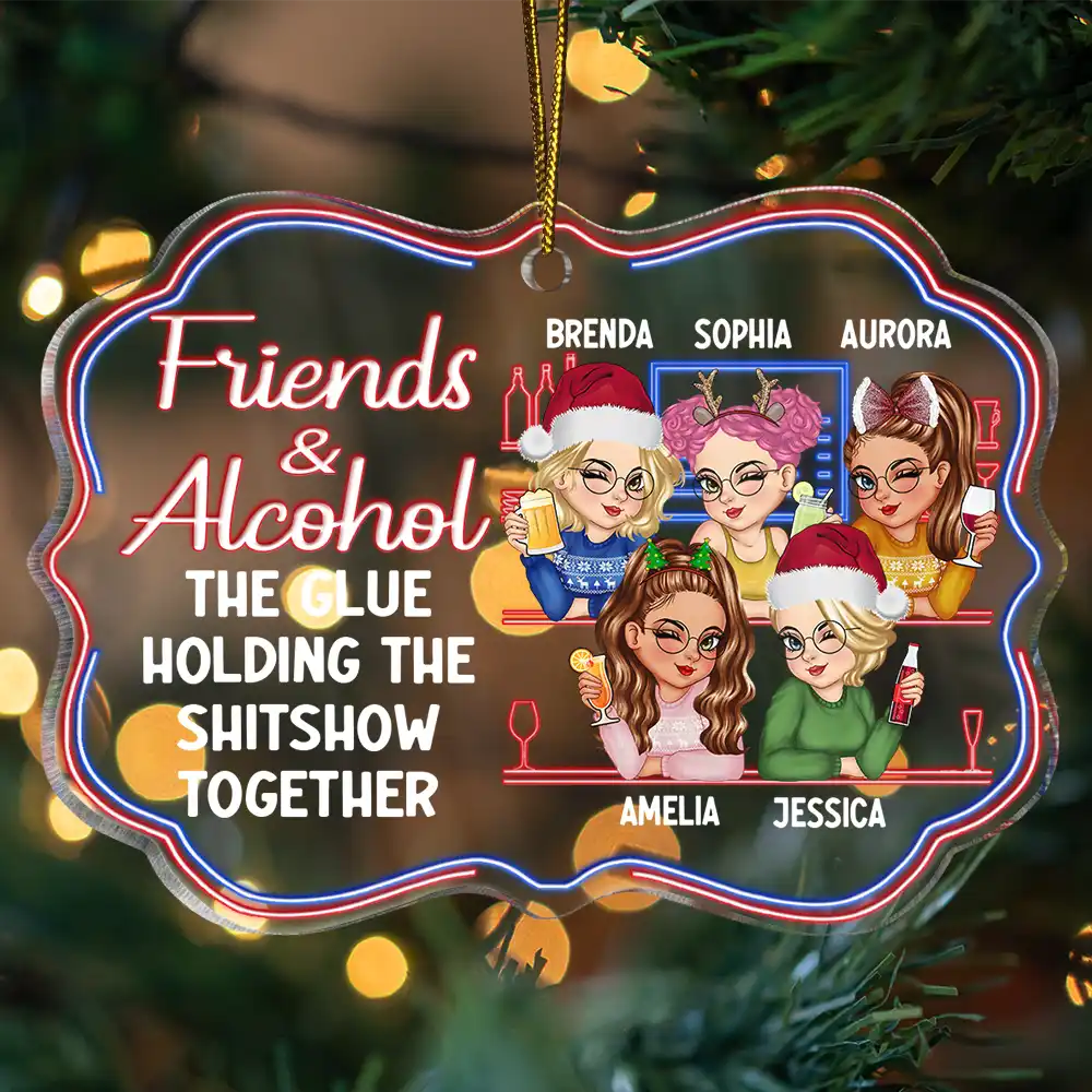 Here's To Another Year Of Bonding Over Alcohol Christmas Bestie - Personalized Medallion Acrylic Ornament