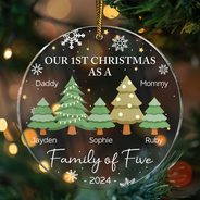 First Christmas As A Family Of Three - Personalized Circle Acrylic Ornament