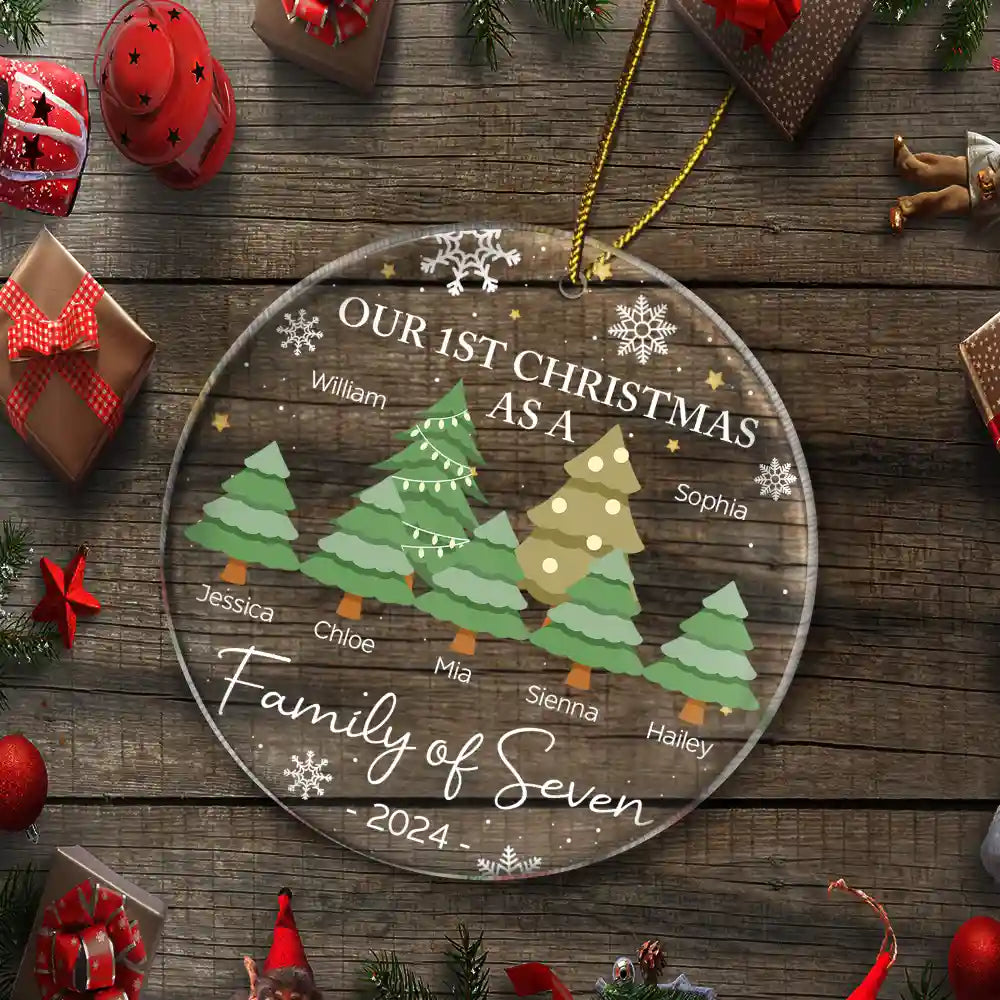 Premier Noël en famille de trois – Décoration circulaire personnalisée en acrylique 