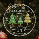 First Christmas As A Family Of Three - Personalized Circle Glass Ornament