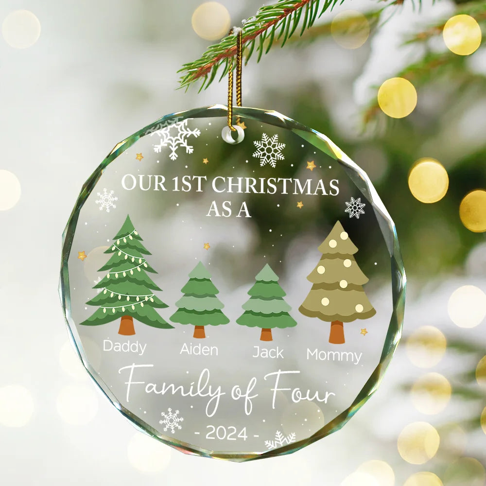 First Christmas As A Family Of Three - Personalized Circle Glass Ornament
