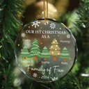 First Christmas As A Family Of Three - Personalized Circle Glass Ornament