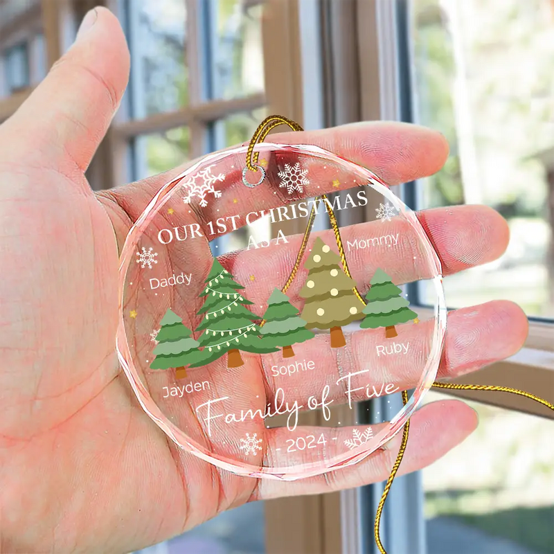 First Christmas As A Family Of Three - Personalized Circle Glass Ornament