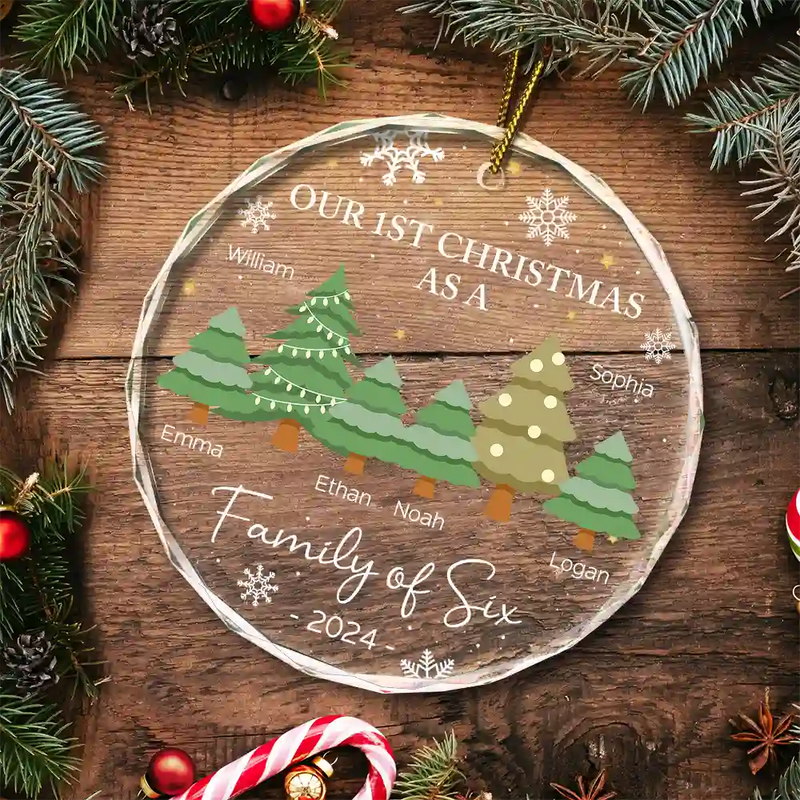 First Christmas As A Family Of Three - Personalized Circle Glass Ornament