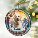 Décoration de Noël personnalisée avec photo commémorative pour chien et chat - Décoration circulaire en verre personnalisée 