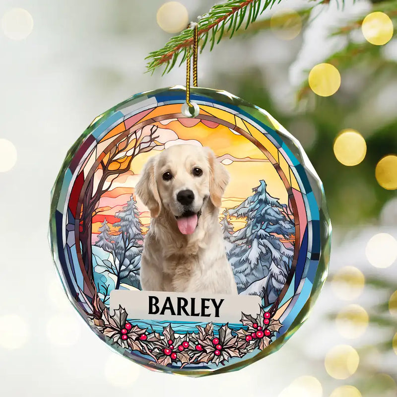 Décoration de Noël personnalisée avec photo commémorative pour chien et chat - Décoration circulaire en verre personnalisée 