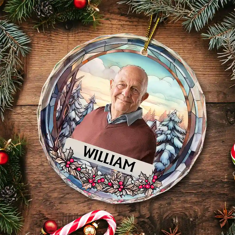 Décoration de Noël personnalisée avec photo commémorative pour chien et chat - Décoration circulaire en verre personnalisée 