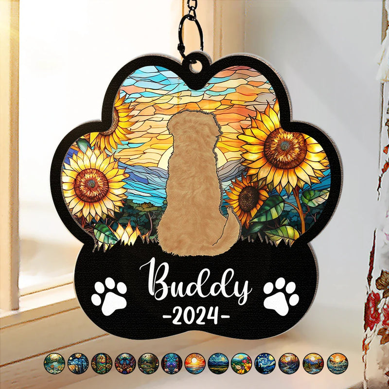 Memorial Dog Cat Sunflower - Personalized Window Hanging Suncatcher Ornament