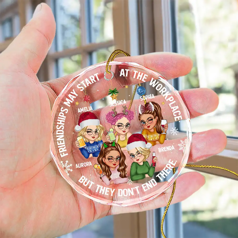 Friendships May Start At The Workplace Christmas Colleagues - Personalized Circle Glass Ornament