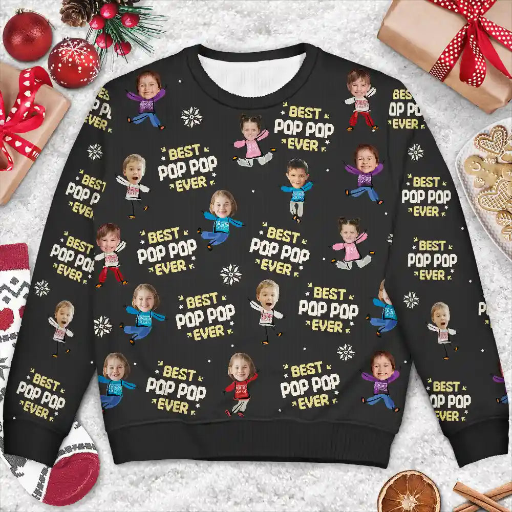 Custom Photo Best Dad Ever Funny Kids Christmas - Personalized Unisex Ugly Sweater