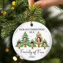 Custom Photo First Christmas As A Family Of Three - Personalized Circle Ceramic Ornament
