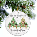 Custom Photo First Christmas As A Family Of Three - Personalized Circle Ceramic Ornament