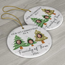 Custom Photo First Christmas As A Family Of Three - Personalized Circle Ceramic Ornament