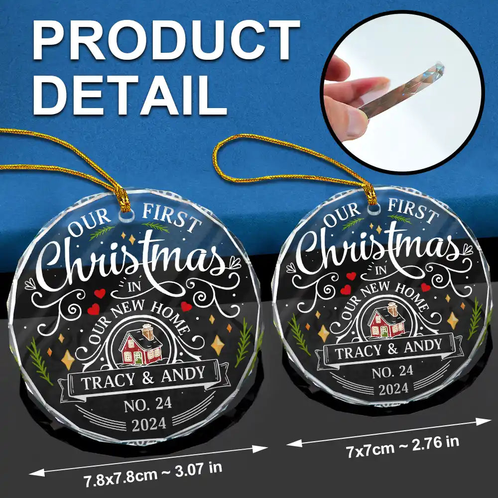 First Christmas In New Home Couples Family - Personalized Circle Glass Ornament