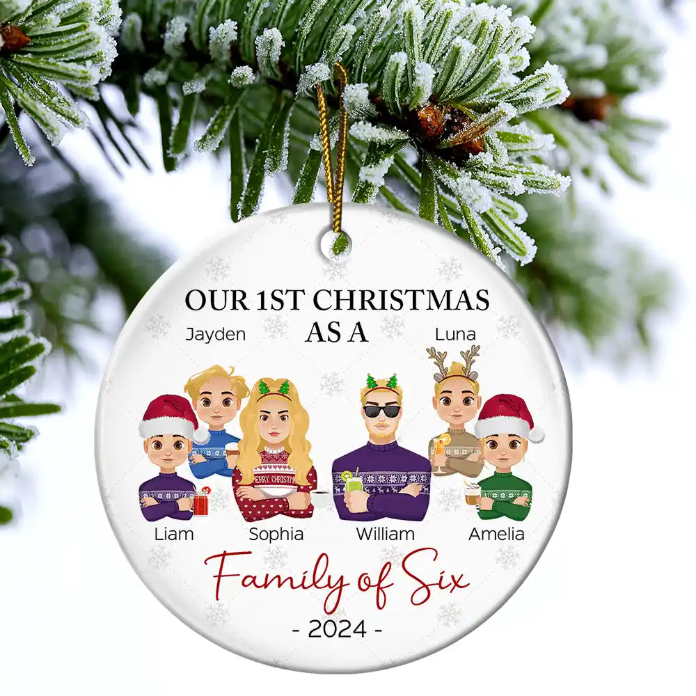 First Christmas As A Family Of Three Flat Art - Personalized Circle Ceramic Ornament