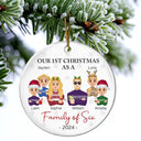 First Christmas As A Family Of Three Flat Art - Personalized Circle Ceramic Ornament