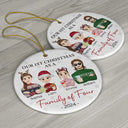 First Christmas As A Family Of Three Flat Art - Personalized Circle Ceramic Ornament