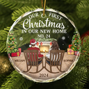First Christmas In New Home Family Couples - Personalized Circle Glass Ornament