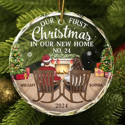 First Christmas In New Home Family Couples - Personalized Circle Glass Ornament