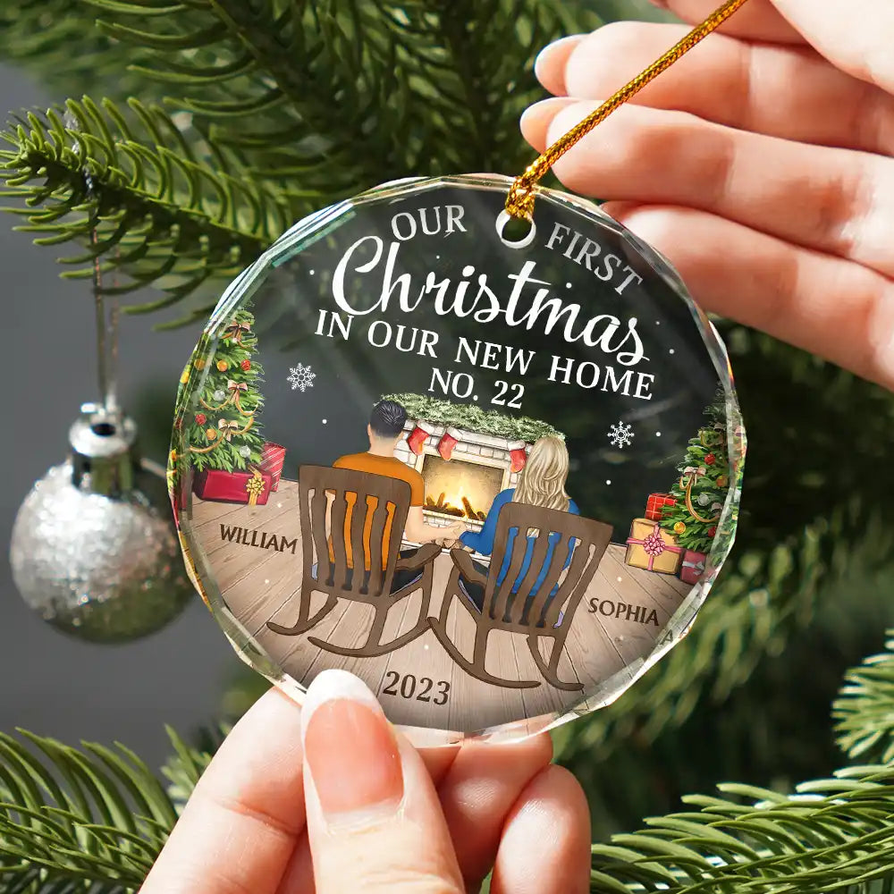 First Christmas In New Home Family Couples - Personalized Circle Glass Ornament