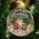 First Christmas In New Home Family Couples - Personalized Circle Glass Ornament