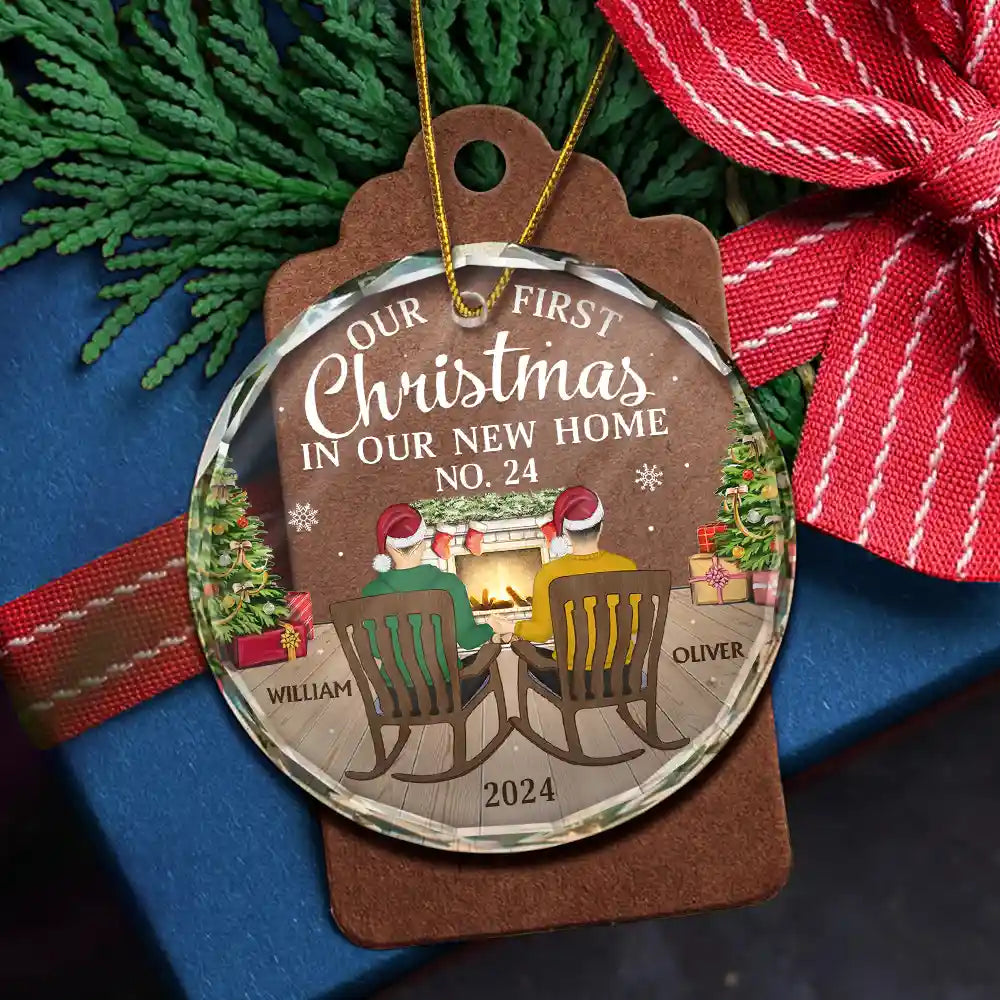 First Christmas In New Home Family Couples - Personalized Circle Glass Ornament