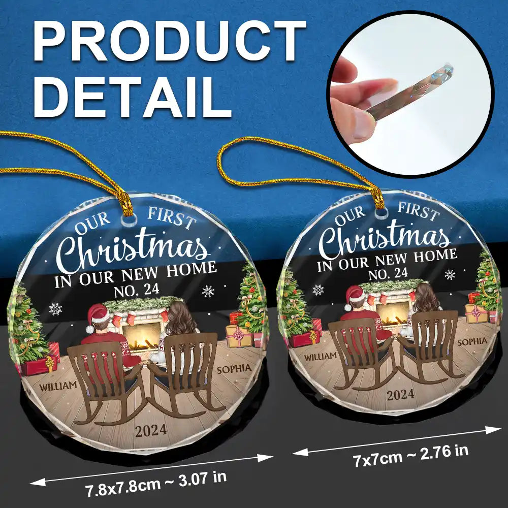 First Christmas In New Home Family Couples - Personalized Circle Glass Ornament