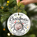 Custom Photo Baby First Christmas Parents - Personalized Circle Ceramic Ornament
