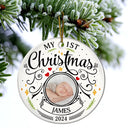 Custom Photo Baby First Christmas Parents - Personalized Circle Ceramic Ornament