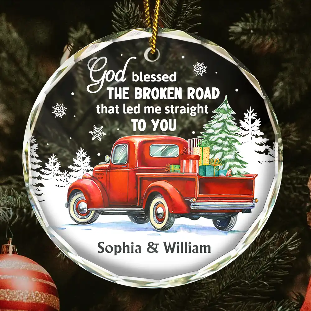 God Blessed The Broken Road Couple - Personalized Circle Glass Ornament
