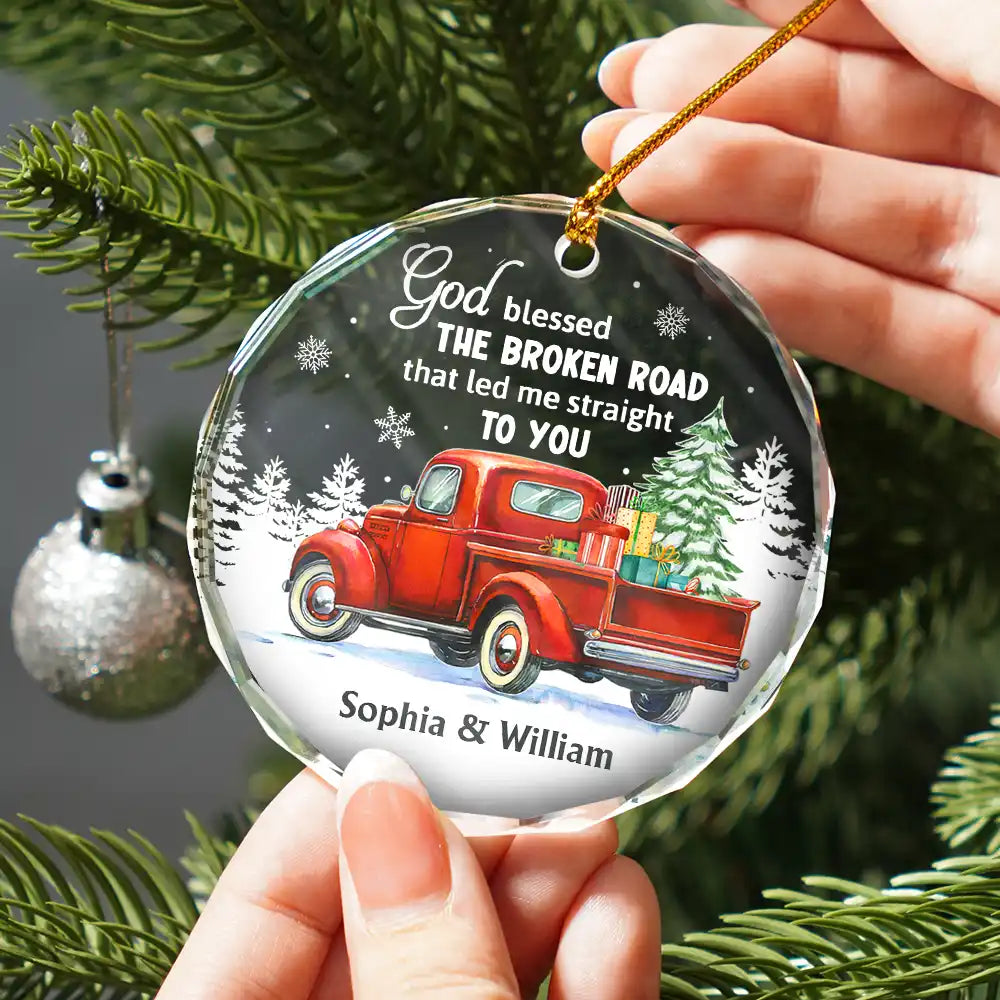 Que Dieu bénisse le couple Broken Road - Ornement en verre rond personnalisé 