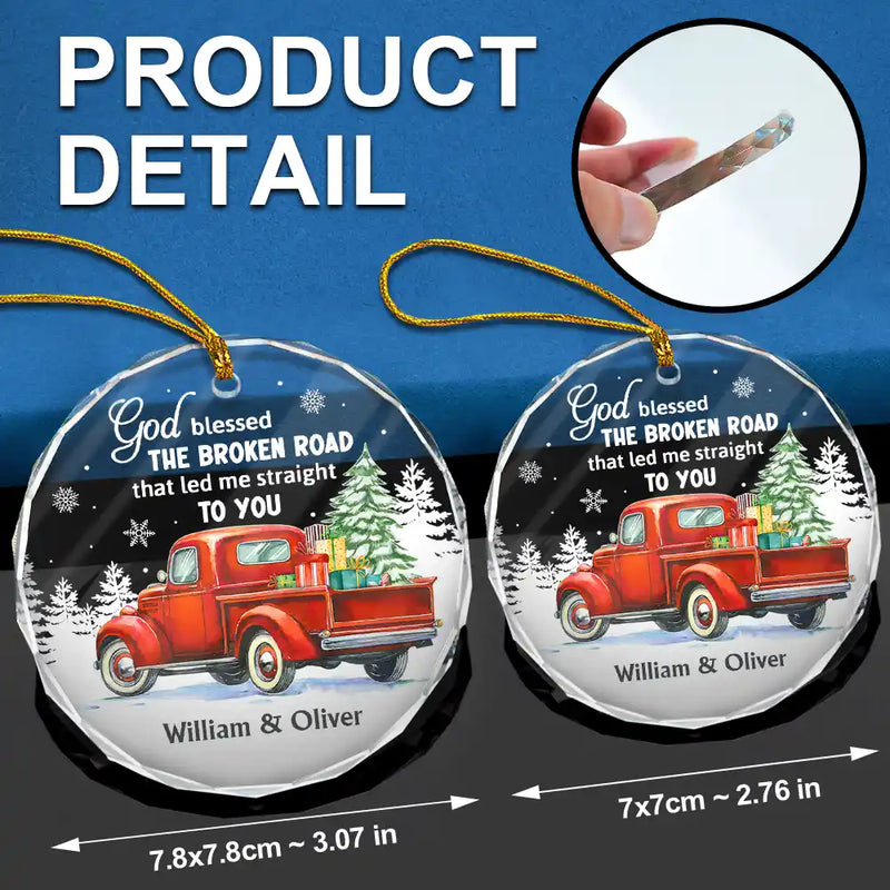 Que Dieu bénisse le couple Broken Road - Ornement en verre rond personnalisé 