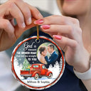 Custom Photo God Blessed The Broken Road Couple - Personalized Circle Glass Ornament