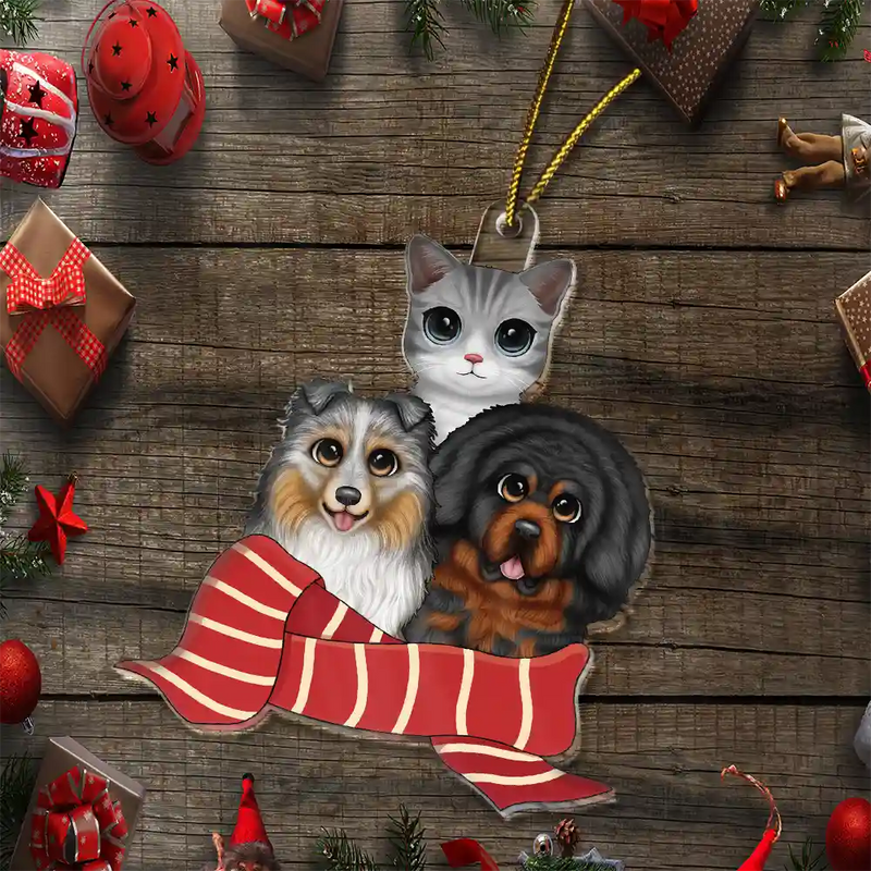 Christmas Scarf Dog Cat - Personalized Cutout Acrylic Ornament
