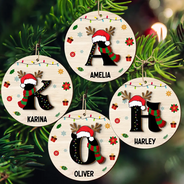 Nom Monogramme Famille de Noël - Décoration en bois personnalisée à 2 couches 