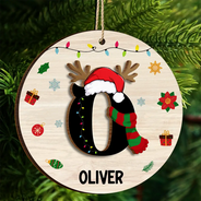 Nom Monogramme Famille de Noël - Décoration en bois personnalisée à 2 couches 