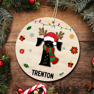 Nom Monogramme Famille de Noël - Décoration en bois personnalisée à 2 couches 