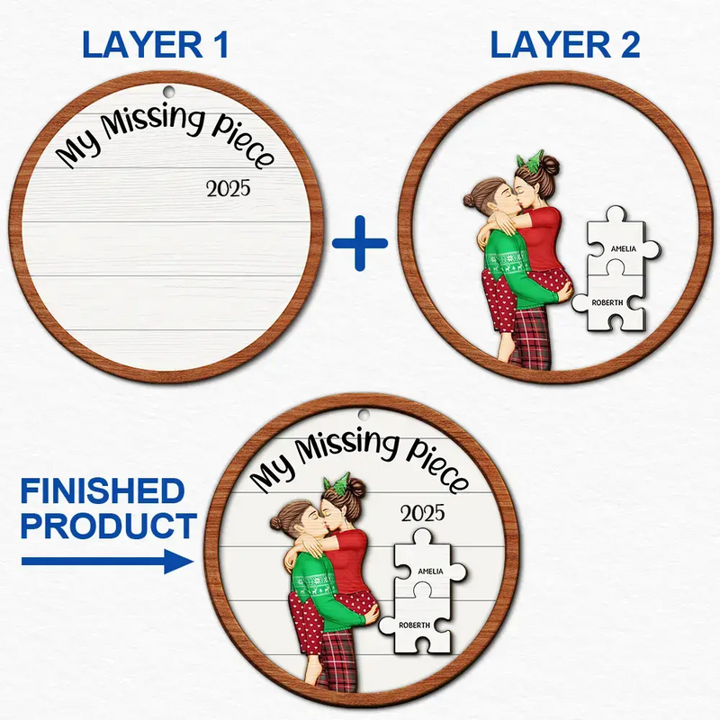 My Missing Piece Christmas Couple - Personalized 2-Layered Wooden Ornament