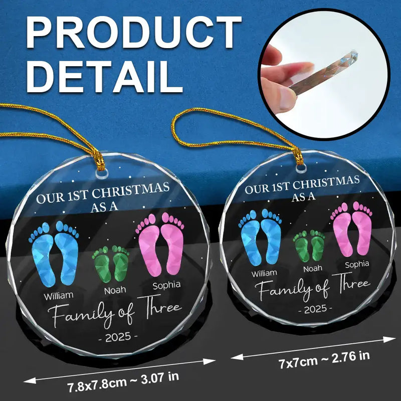 First Christmas As A Family Of Four Footprints - Personalized Circle Glass Ornament