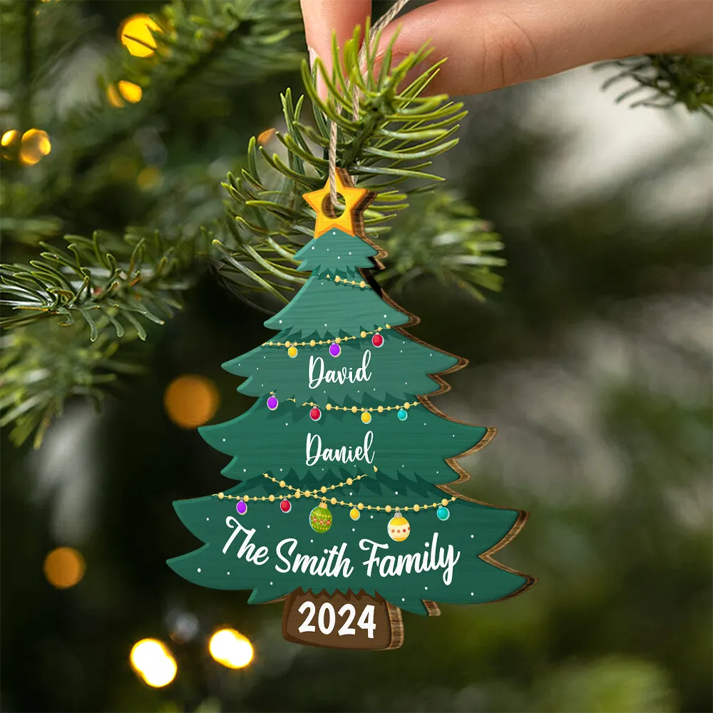 Family - Christmas Tree Family - Personalized Custom Shaped Wooden Ornament