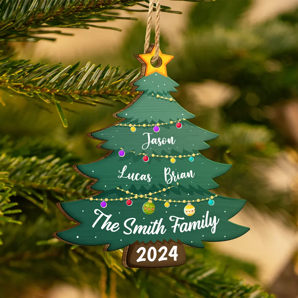 Family - Christmas Tree Family - Personalized Custom Shaped Wooden Ornament