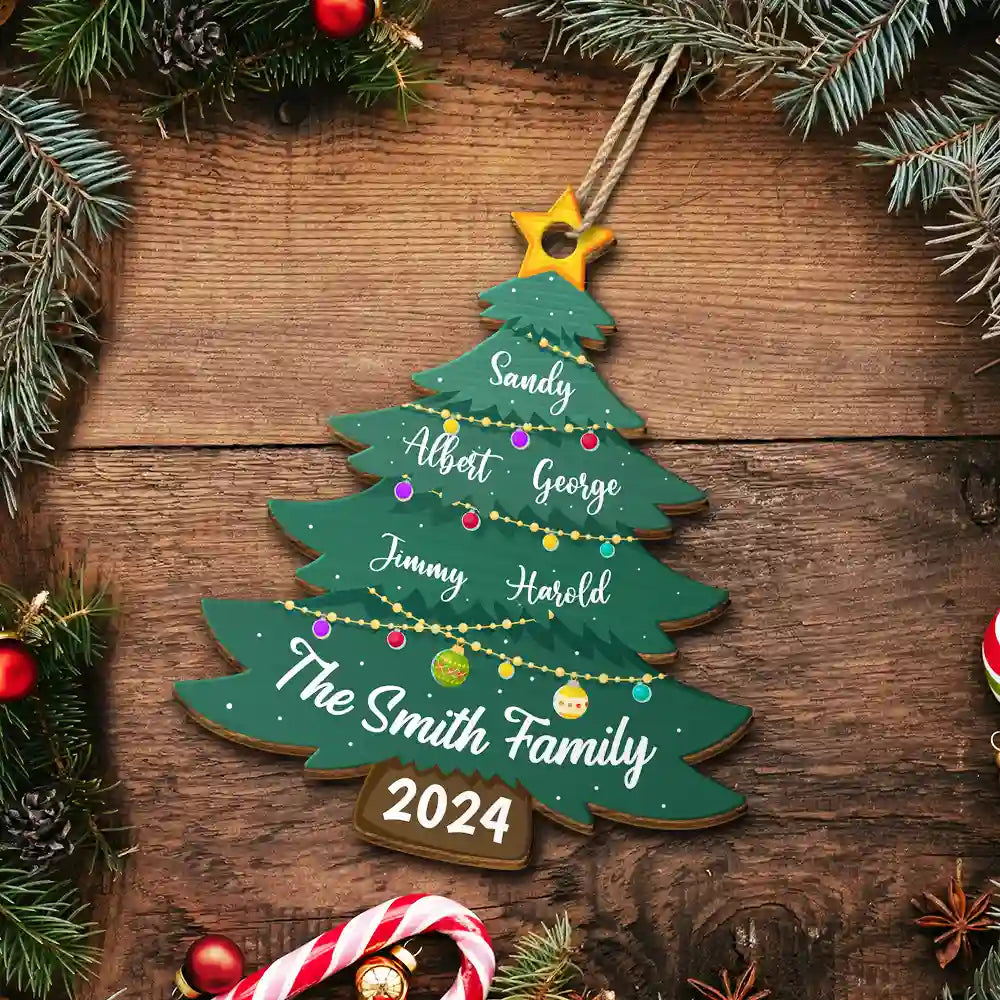 Family - Christmas Tree Family - Personalized Custom Shaped Wooden Ornament