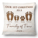 Family, Parents, Pet Lovers - First Christmas As A Family Of Four Footprints - Personalized Pillow