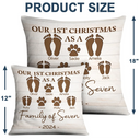 Family, Parents, Pet Lovers - First Christmas As A Family Of Four Footprints - Personalized Pillow