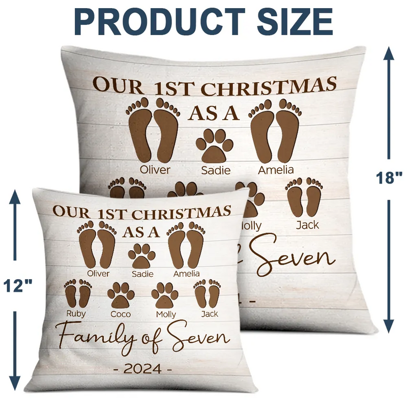 Family, Parents, Pet Lovers - First Christmas As A Family Of Four Footprints - Personalized Pillow