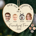 Family - Custom Photo First Christmas As A Family Of Four - Personalized Custom Shaped Wooden Ornament