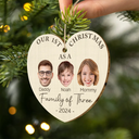 Family - Custom Photo First Christmas As A Family Of Four - Personalized Custom Shaped Wooden Ornament