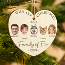 Family - Custom Photo First Christmas As A Family Of Four - Personalized Custom Shaped Wooden Ornament